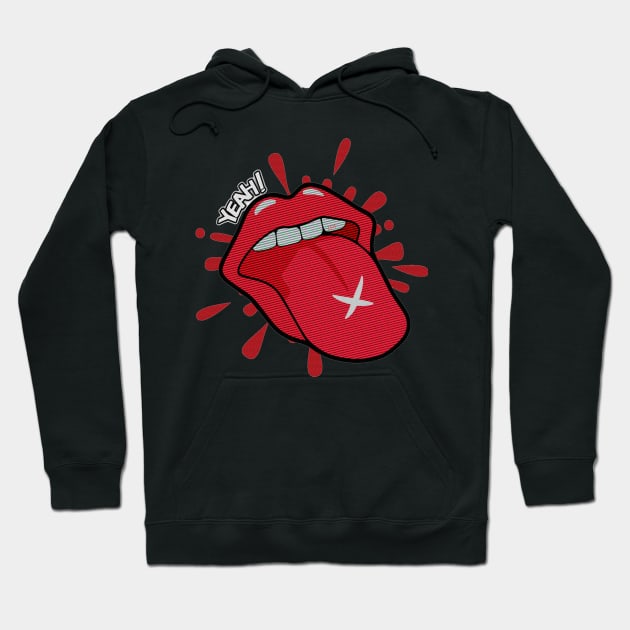 Yeah, Rock &amp; Roll!!. Rock language customized with a cross on the tip and the expression: Yeah!! Stick out your tongue, smile! Hoodie by Rebeldía Pura